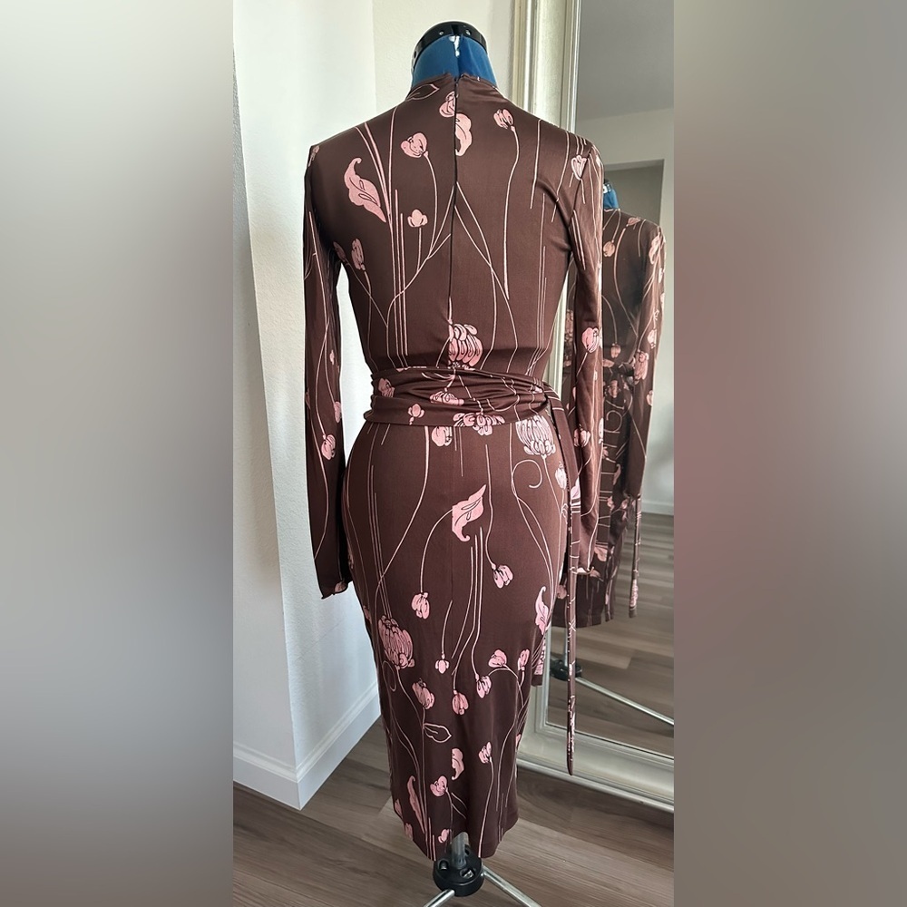 Vintage 70s Valentine Gallery Jill & Jan Dudensing Silk Floral Wrap Dress Size 2 - Picture 6 of 15